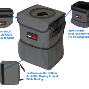 EPAuto Waterproof Car Trash Can with Lid and Storage Pockets, Dark Grey