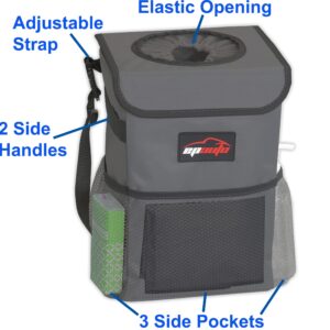 EPAuto Waterproof Car Trash Can with Lid and Storage Pockets, Dark Grey