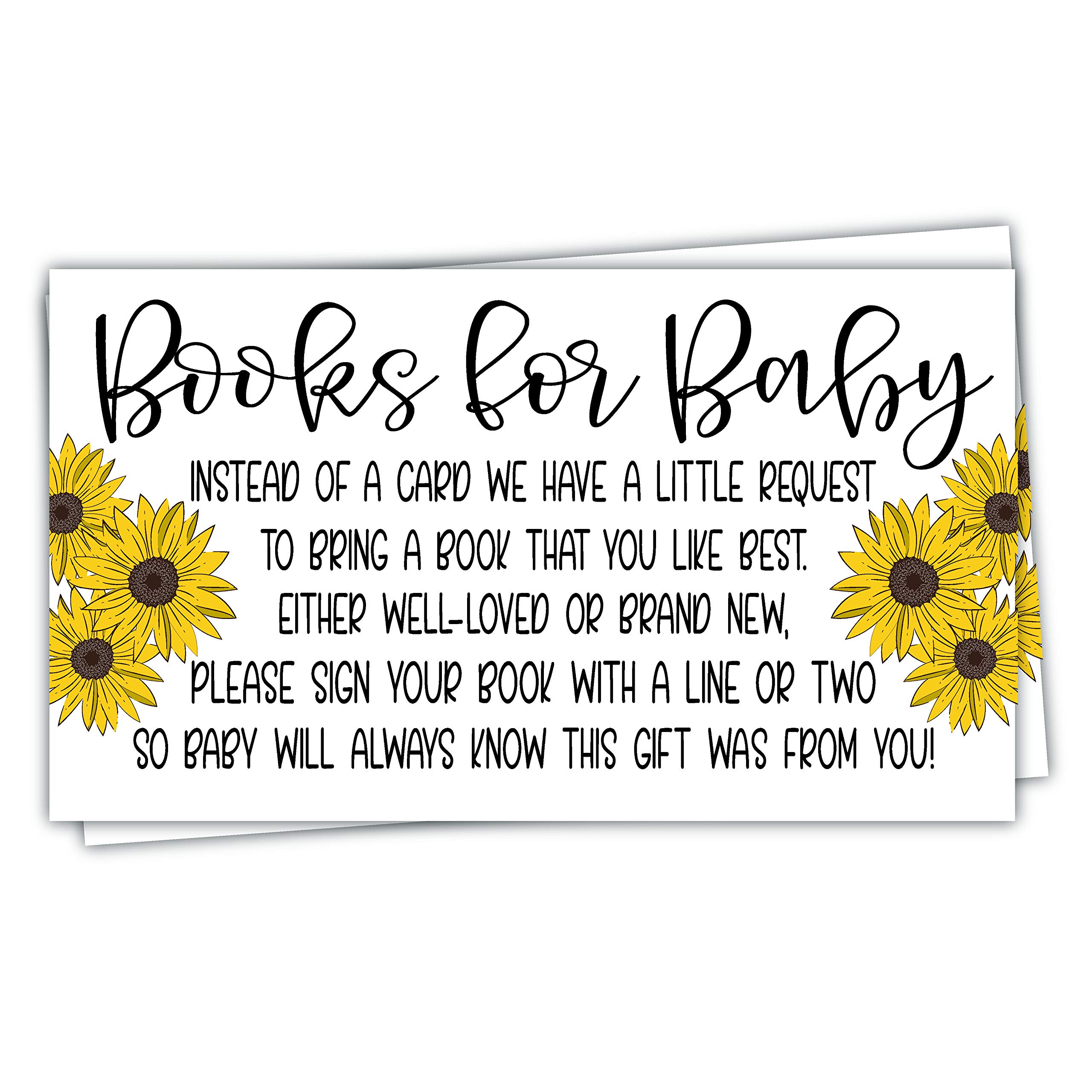 50 Sunflower Books for Baby Shower Request Cards - Invitation Inserts