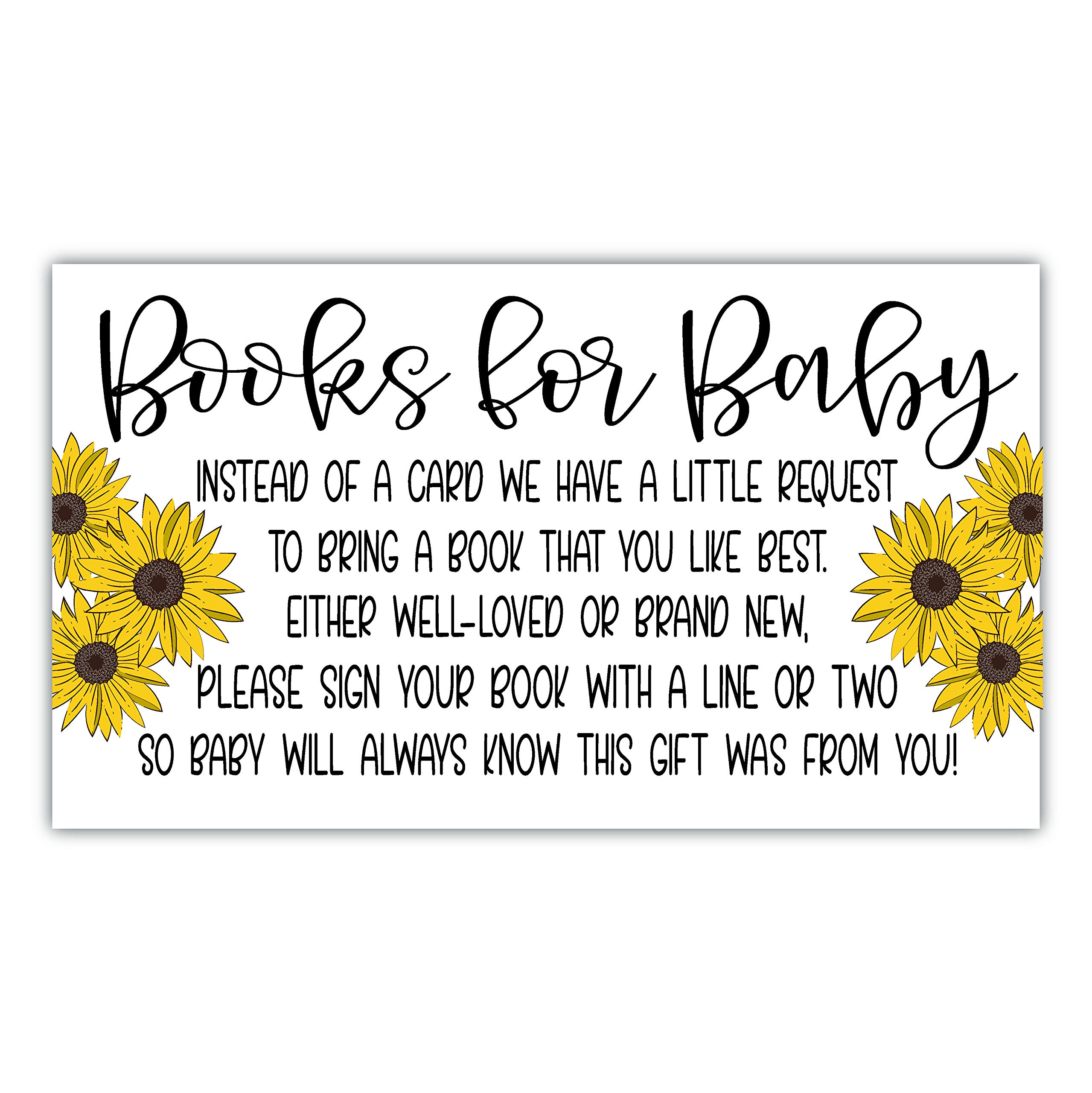 50 Sunflower Books for Baby Shower Request Cards - Invitation Inserts