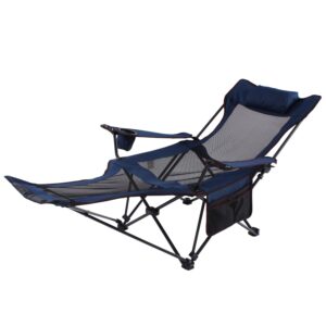 seatopia camping recliner camping lounge chair, backpacking folding chair with headrest, footrest and storage bag for outdoor camping, beach, bbq, 330lbs weight capacity