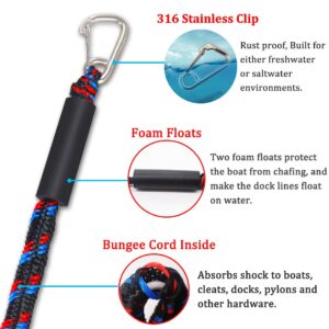 Botepon Marine Bungee Dock Lines, Boat Dock Rope, Jet Ski Accessories with Stainless Clip for for Jet Ski, SeaDoo, Yamaha WaveRunner, Kayak, Pontoon Boat, Dinghy (4 Feet)