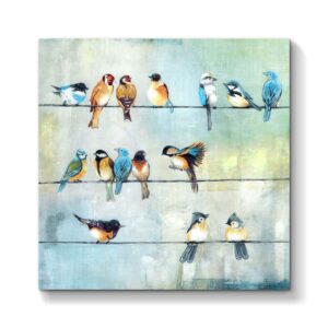 tar tar studio bird picture canvas wall art: colorful birds painting print on canvas artwork for kids bedroom (24''w x 24''h, multiple sizes)