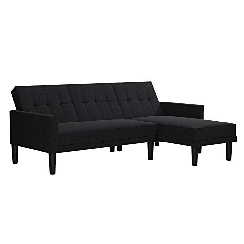 DHP Haven Small Space Sectional Sofa, Dark Gray Linen Futon,