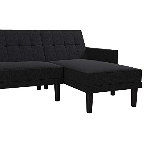 DHP Haven Small Space Sectional Sofa, Dark Gray Linen Futon,