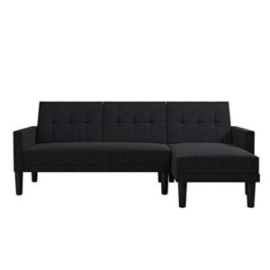 DHP Haven Small Space Sectional Sofa, Dark Gray Linen Futon,