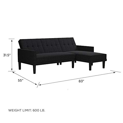 DHP Haven Small Space Sectional Sofa, Dark Gray Linen Futon,