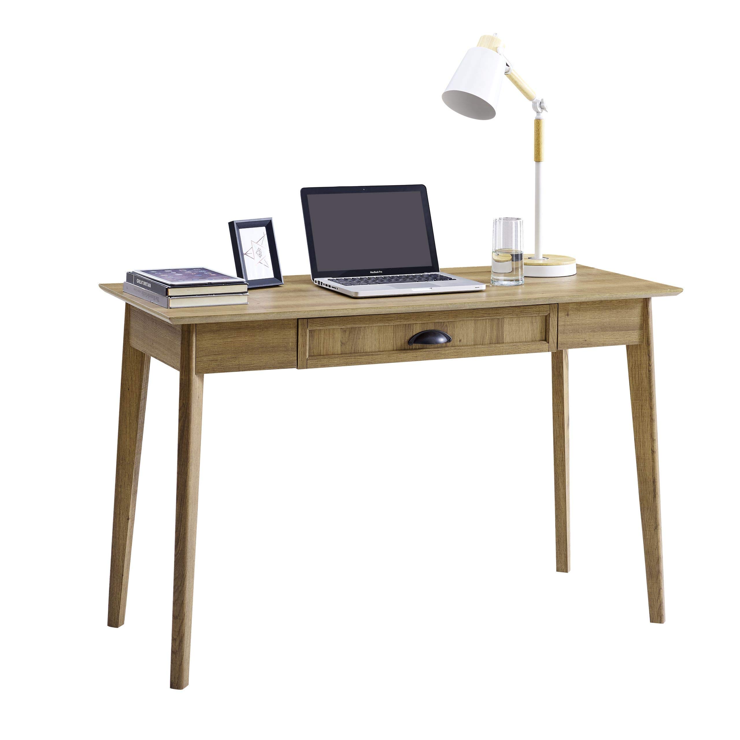 Newport Series Home Office Computer Writing Desk with Fully Extended Drawer | Laptop PC Workstation With USB Hub | Sturdy and Stylish | Easy Assembly| Golden Oak Wood Look Accent Living Room Furniture