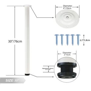 QLLY 30 inch Adjustable Tall Metal Desk Legs, Office Table Furniture Leg Set, Set of 4 (30 inch, White)