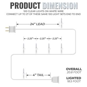 612 Vermont 100 White LED Christmas Lights on a White Wire Cord, UL Approved for Indoor and Outdoor Use, Lighted Length 18.5 Feet, Total Length 20.8 Feet, Connect Up to 27 Sets End to End