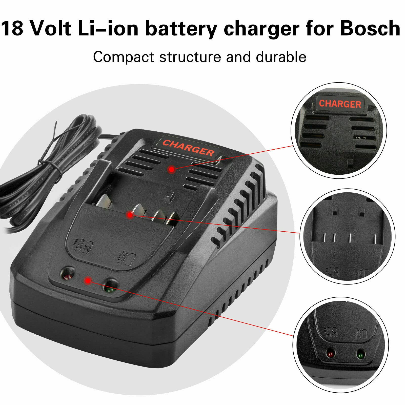 JANRI AL1820CV AL1860CV Replacement Power Tool Charger for Bosch 14.4-18V Lithium Battery BC660 BC1880 BAT609 BAT609G BAT618 BAT618G BAT614 BAT612 BAT607 BAT607G