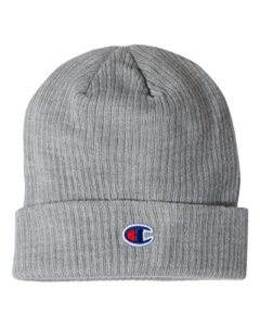 champion - mens ribbed knit cuffed beanie - cs4003 - one size - heather grey