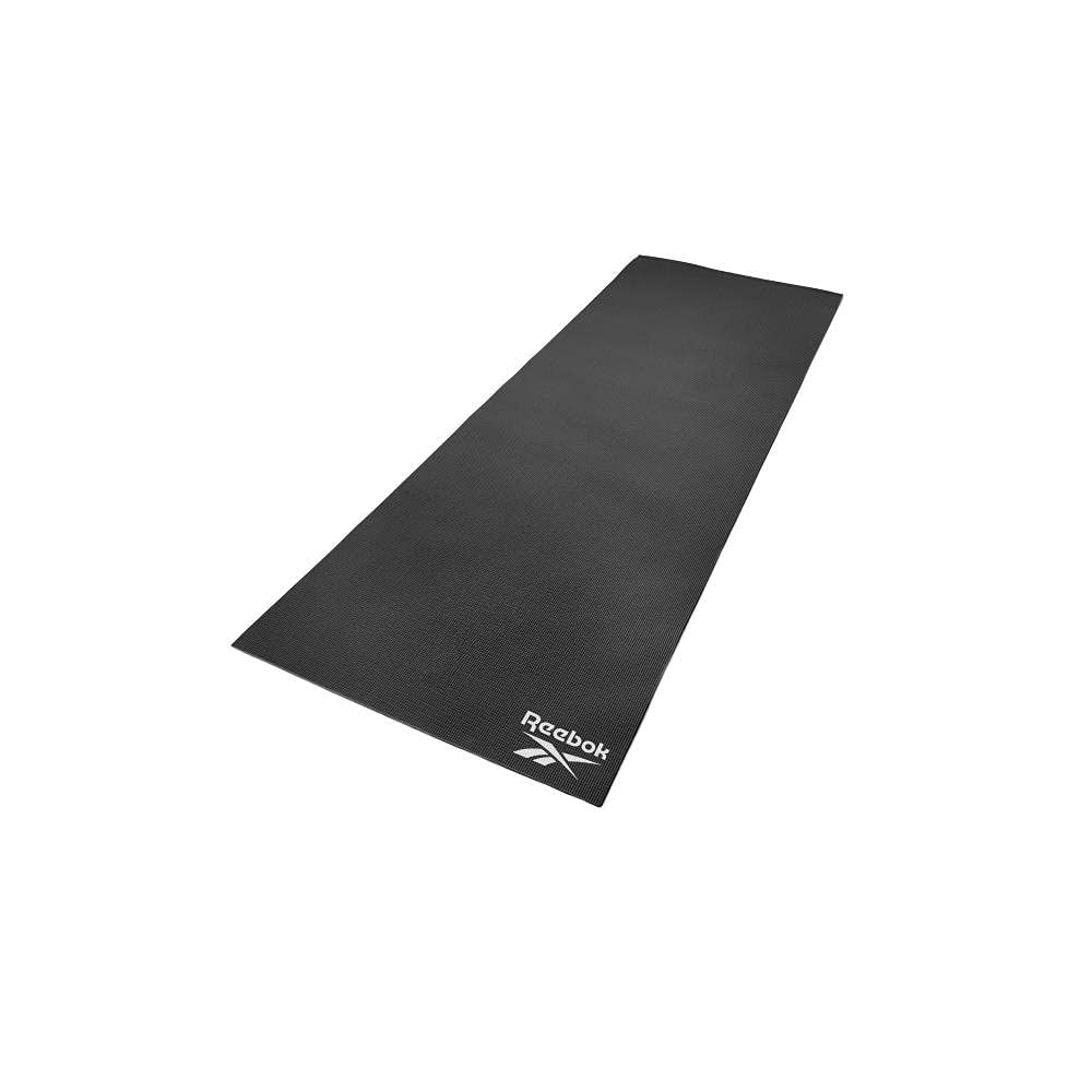 Reebok Yoga Mat - 4mm Thick Lightweight, Compact, Rollable, and Cushioned Supportive Workout Mat for Yoga, Pilates, and General Exercise & Fitness - Non Slip Yoga Mat with Grippy Texture - Black