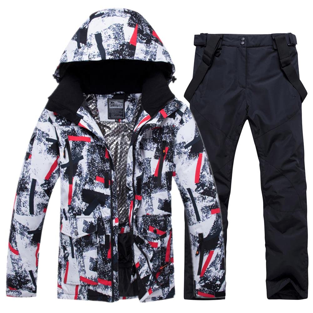 YEEFINE Men's Ski Suit Waterproof Snow Suits Two Piece Snowboard Jacket and Pants Set Outdoor Windproof Snowsuit Winter Warm Snow Coats(HBT+Black, L)