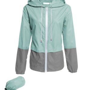 Avoogue Lightweight Raincoat Women's Waterproof Windbreaker Packable Outdoor Hooded Rain Jacket Light Blue XXL