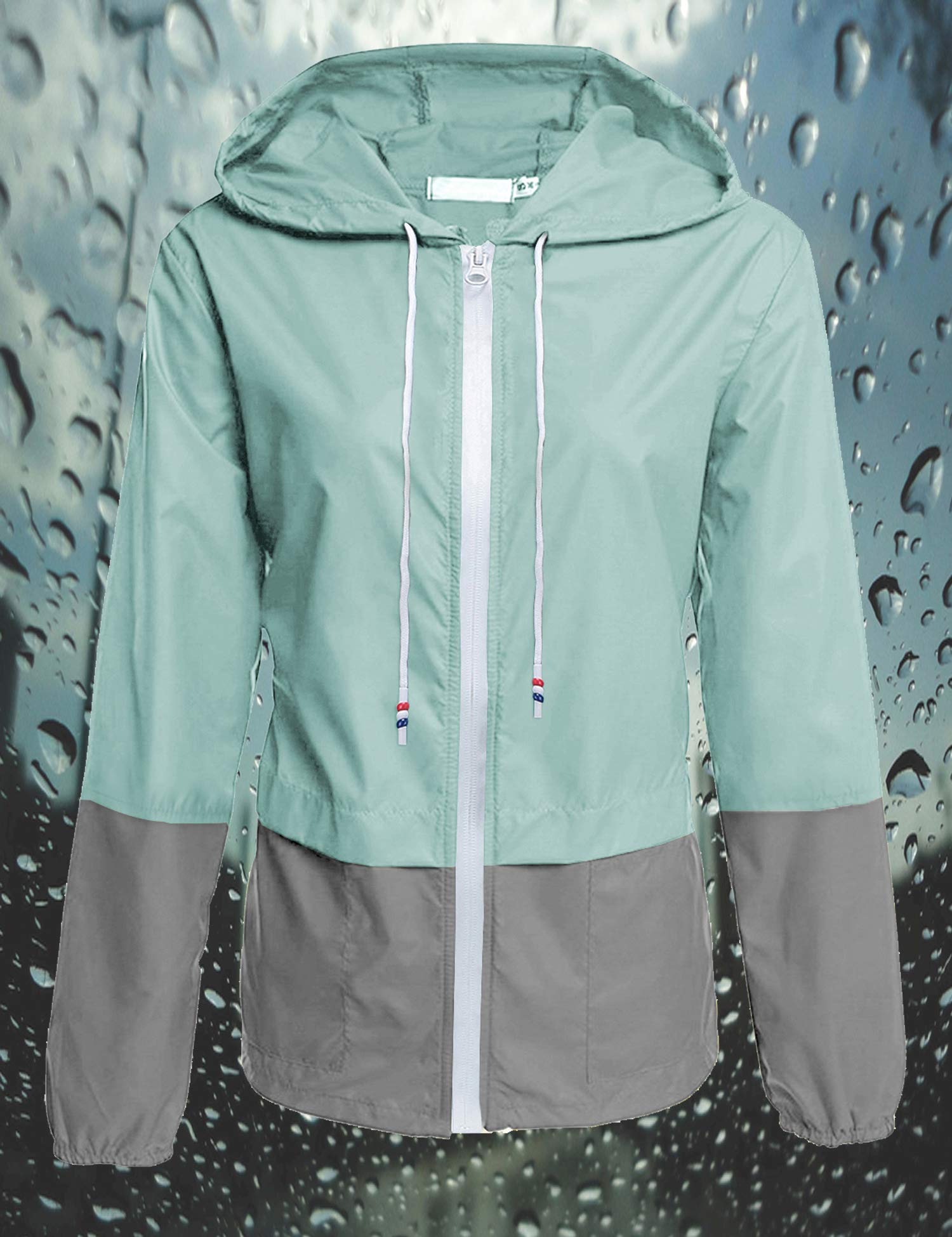 Avoogue Lightweight Raincoat Women's Waterproof Windbreaker Packable Outdoor Hooded Rain Jacket Light Blue XXL