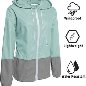 Avoogue Lightweight Raincoat Women's Waterproof Windbreaker Packable Outdoor Hooded Rain Jacket Light Blue XXL