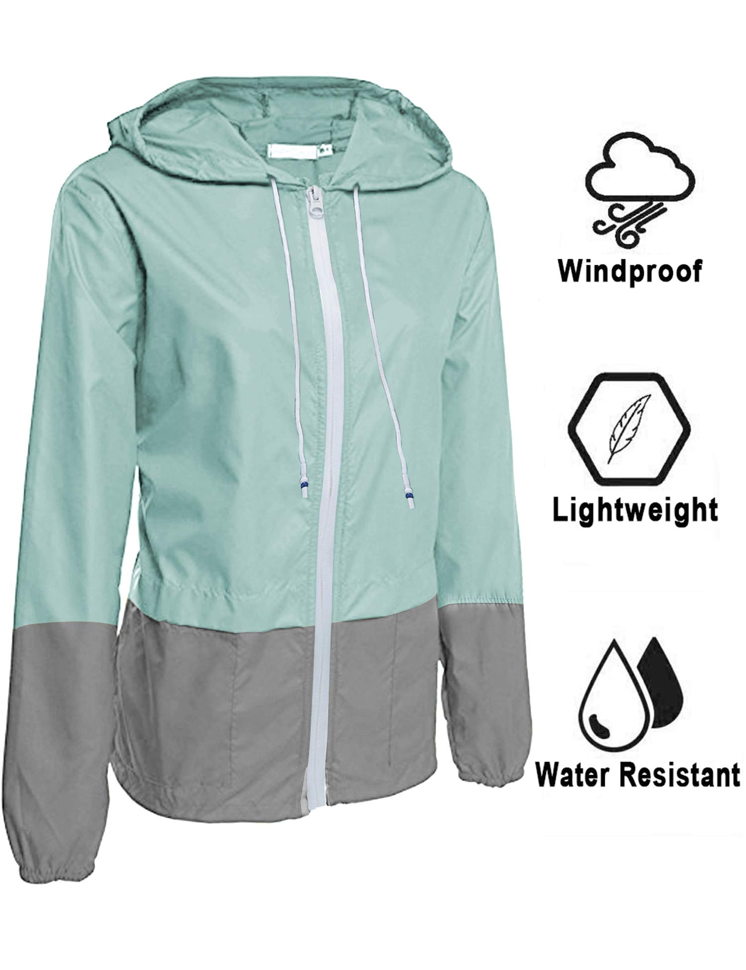 Avoogue Lightweight Raincoat Women's Waterproof Windbreaker Packable Outdoor Hooded Rain Jacket Light Blue XXL