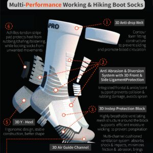 Hiking Work Boot Socks for Men & Women w/Anti-Stress Moisture Wicking Germanium & Coolmax All Season 2 pairs X-Large