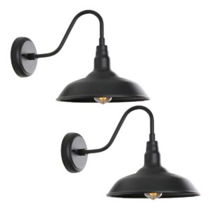 goalplus black outdoor barn light with wall mount 2 pack exterior gooseneck lights with 10" dome, farmhouse style outside wall sconce for house, porch, patio