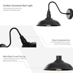 GOALPLUS Black Outdoor Barn Light with Wall Mount 2 Pack Exterior Gooseneck Lights with 10" Dome, Farmhouse Style Outside Wall Sconce for House, Porch, Patio