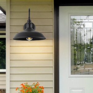 GOALPLUS Black Outdoor Barn Light with Wall Mount 2 Pack Exterior Gooseneck Lights with 10" Dome, Farmhouse Style Outside Wall Sconce for House, Porch, Patio