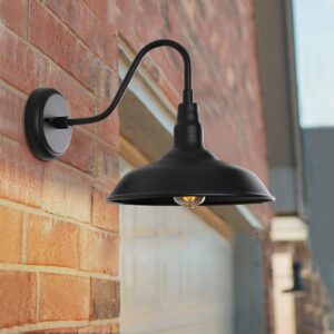 GOALPLUS Black Outdoor Barn Light with Wall Mount 2 Pack Exterior Gooseneck Lights with 10" Dome, Farmhouse Style Outside Wall Sconce for House, Porch, Patio