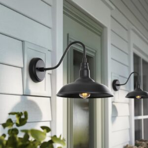 GOALPLUS Black Outdoor Barn Light with Wall Mount 2 Pack Exterior Gooseneck Lights with 10" Dome, Farmhouse Style Outside Wall Sconce for House, Porch, Patio