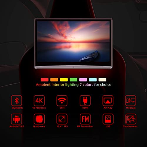 Upgrade 4K 12.4 inch Dual Android 11 Headrest Video Players with WiFi,Sync Screen Portable Tablets Phone Mirror Car Back Seat TV Monitors, IPS Touch Screen,Rear Seat Entertainment -DD125N9