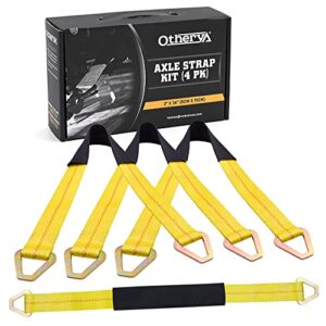 otherya 2inch x 36inch long axle tie down straps with d-ring and protective sleeve -10,000 pound capacity - auto car hauler tie downs tow wrecker for demco kar kaddy dollys (pack of 4)