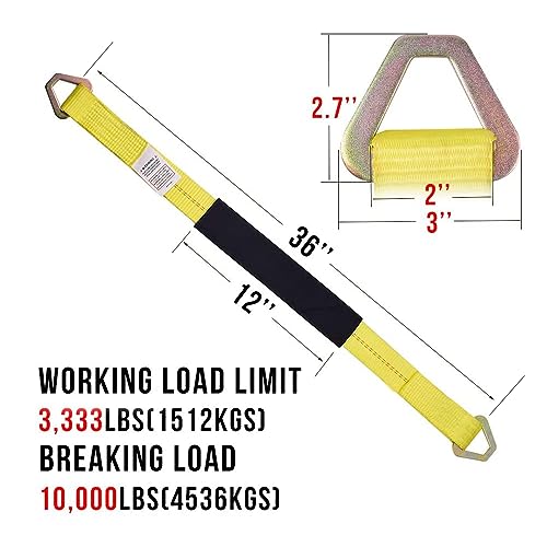 Otherya 2inch X 36inch Long Axle Tie Down Straps with D-Ring and Protective Sleeve -10,000 Pound Capacity - Auto Car Hauler Tie Downs Tow Wrecker for Demco Kar Kaddy Dollys (Pack of 4)