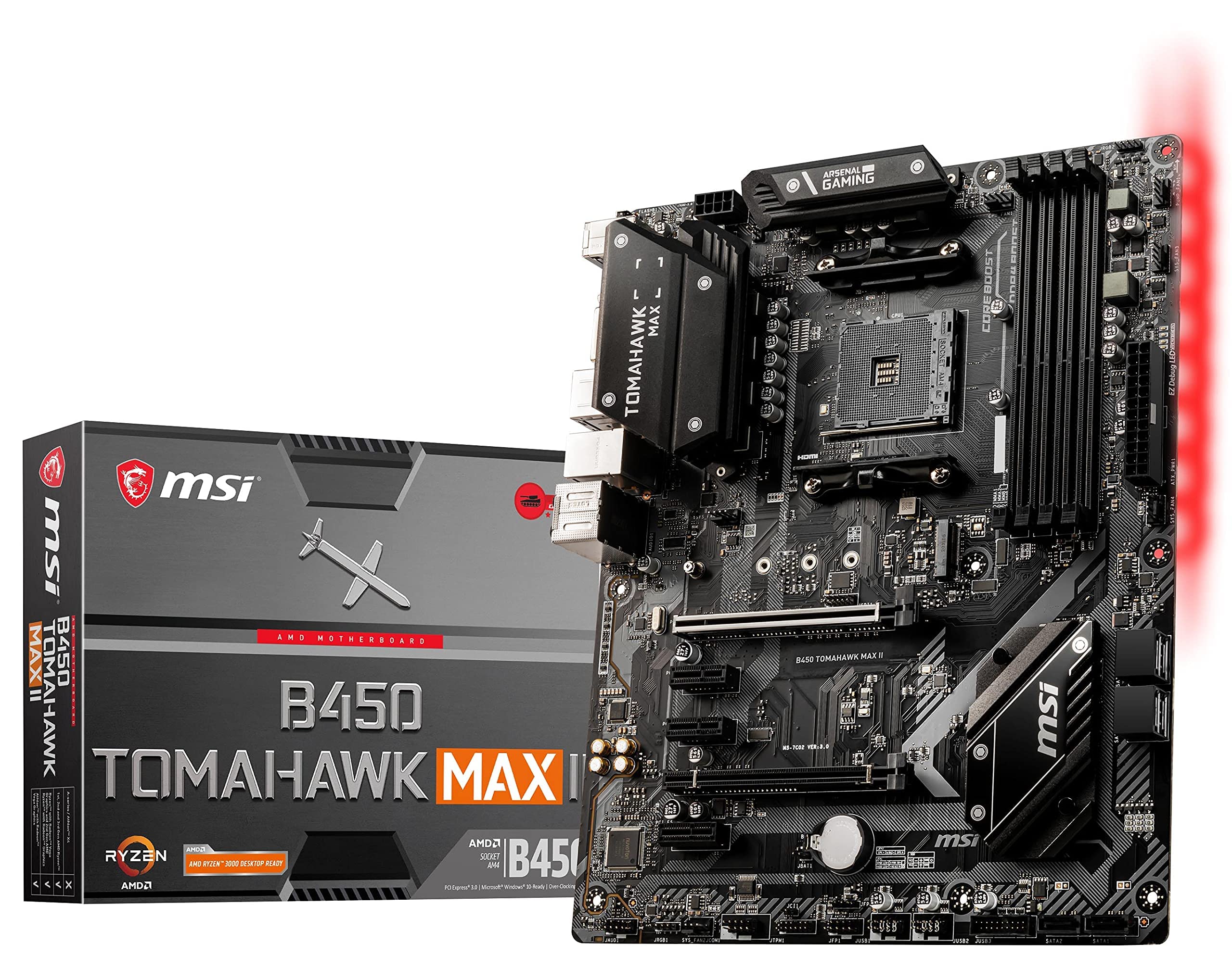 MSI Arsenal Gaming AMD Ryzen 2ND and 3rd Gen AM4 M.2 USB 3 DDR4 DVI HDMI Crossfire ATX Motherboard (B450 TOMAHAWK MAX II)