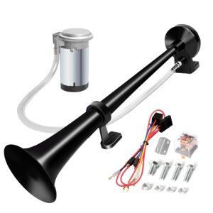 carfka air horn for truck boats car, 150db super loud train horns kit with 120 psi air compressor (black, single)