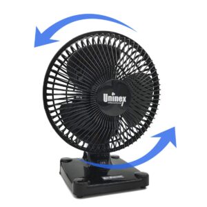 uninex ek800bkfnsku patented oval oscillating up and down table fan, 2-speed, compact, etl listed, 8-inch, black