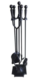 tosnail 5 pieces wrought iron fireplace tools set - brush, shovel, tong, poker and stand base