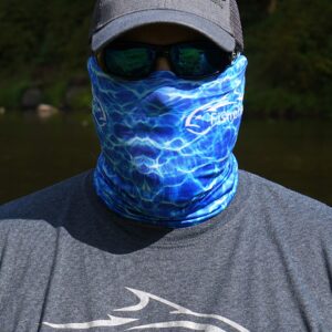 Fishoholic Fishing Face Mask Buff -3 Colors- UPF50+ Fishing Neck Gaiter Wind Dust Sun Protection Hunting Bandana (BlueH2OCamo)