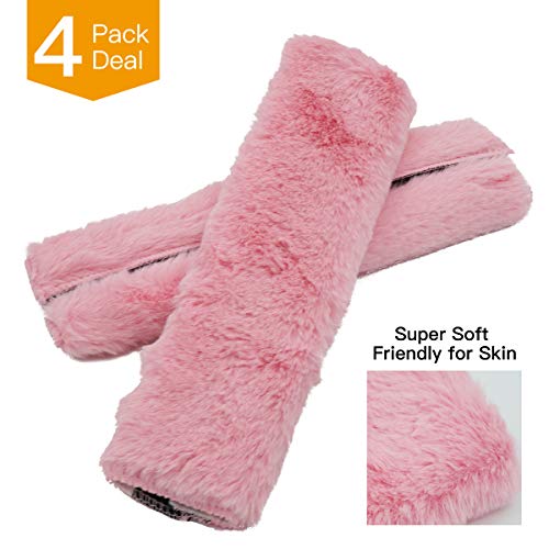 4Pack Seat Belt Covers for Adults and Kids,Car Seatbelt Shoulder Pads,Pregnancy Seat Belt Cover,Super Soft Fur Protect Neck and Shoulder for Kids,Adults Car Seats Accessories (Pink)