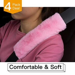 4Pack Seat Belt Covers for Adults and Kids,Car Seatbelt Shoulder Pads,Pregnancy Seat Belt Cover,Super Soft Fur Protect Neck and Shoulder for Kids,Adults Car Seats Accessories (Pink)