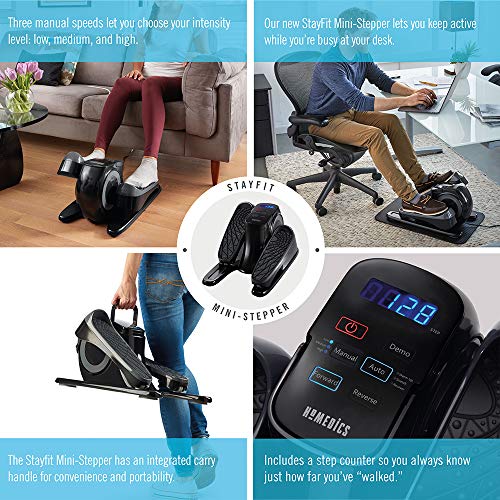 Homedics StayFit Mini-Stepper - Fitness Step Machine with Mat and Preset Exercise Programs – Portable Stair Stepper Perfect for Home Office