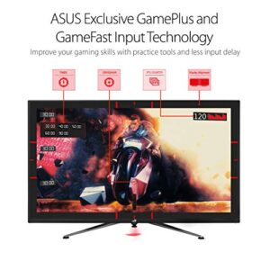 ASUS ROG Strix XG438Q 43” Large Gaming Monitor with 4K 120Hz FreeSync 2 HDR 600 90% DCI-P3 Aura Sync 10W Speaker Non-glare Eye Care with HDMI 2.0 DP 1.4 Remote Control, Black