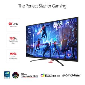 ASUS ROG Strix XG438Q 43” Large Gaming Monitor with 4K 120Hz FreeSync 2 HDR 600 90% DCI-P3 Aura Sync 10W Speaker Non-glare Eye Care with HDMI 2.0 DP 1.4 Remote Control, Black