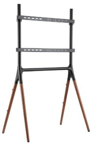 displays2go sawhorse artistic tv stand, 49" - 70", wooden legs – black/walnut (arttv70b)