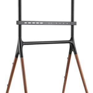 Displays2go Sawhorse Artistic TV Stand, 49" - 70", Wooden Legs – Black/Walnut (ARTTV70B)