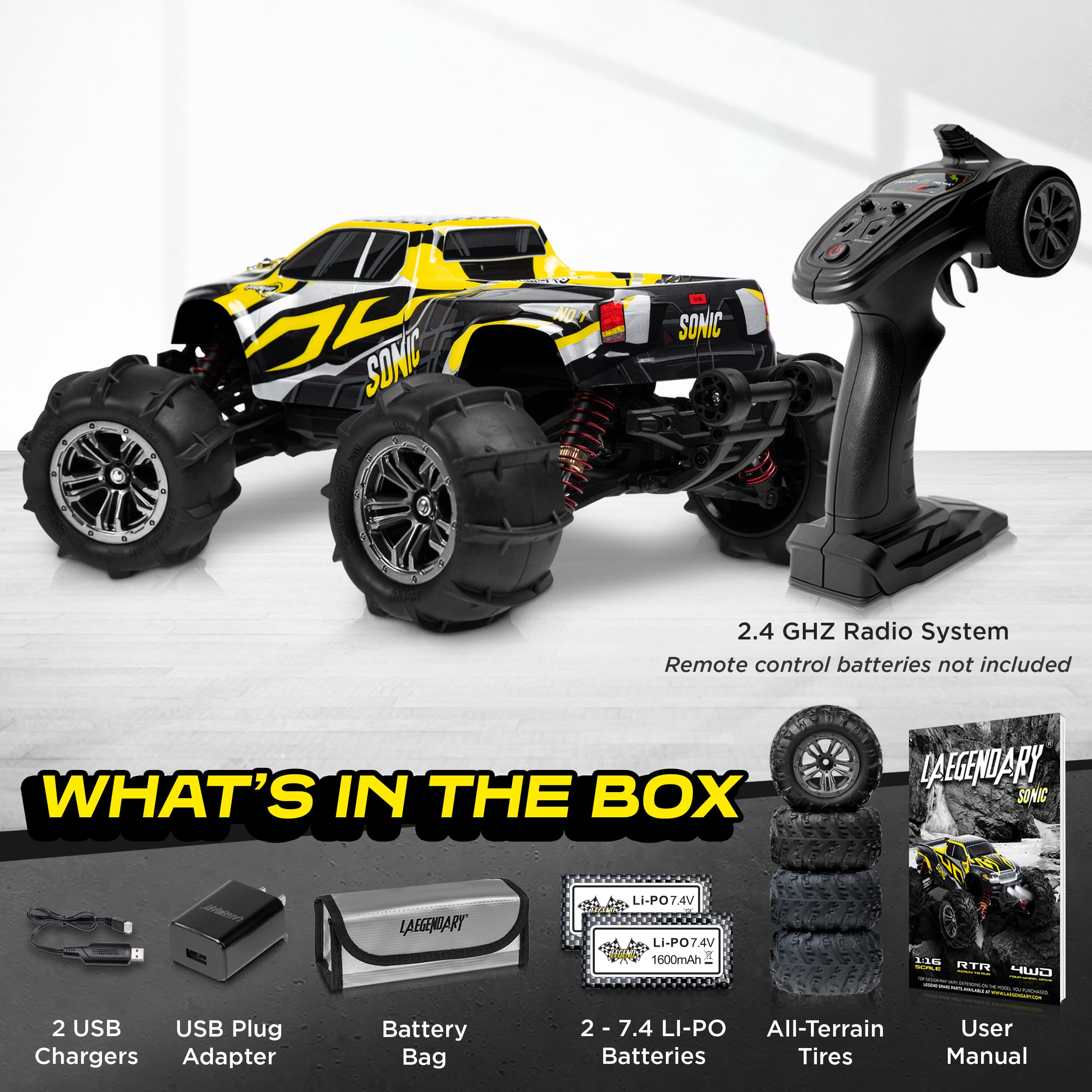 LAEGENDARY Remote Control Car, Hobby Grade RC Car 1:16 Scale Brushless Motor with Two Batteries, 4x4 Off-Road Waterproof RC Truck, Fast RC Cars for Adults, RC Cars, Remote Control Truck