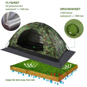 Single Camouflage Camping Tent, Outdoor Polyester One Person Tents Camping Waterproof Tent with Carry Bag Tents for Camping, Backpacking, Picnic,Hiking,Fishing