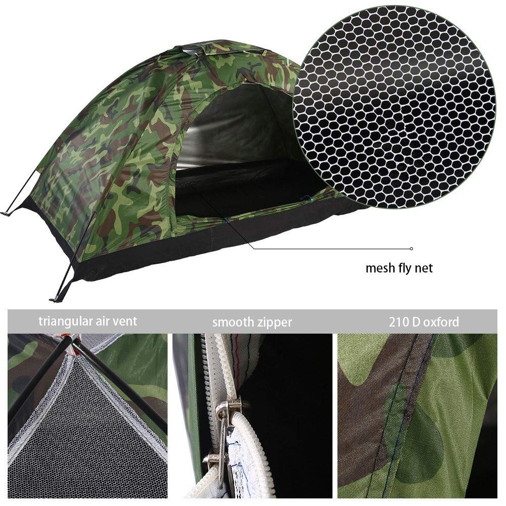 Single Camouflage Camping Tent, Outdoor Polyester One Person Tents Camping Waterproof Tent with Carry Bag Tents for Camping, Backpacking, Picnic,Hiking,Fishing