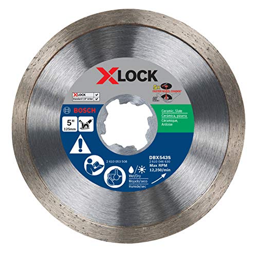 BOSCH DBX543S 5 In. X-LOCK Continuous Rim Diamond Blade Compatible with 7/8 In. Arbor for Application in Ceramic Tile, Slate