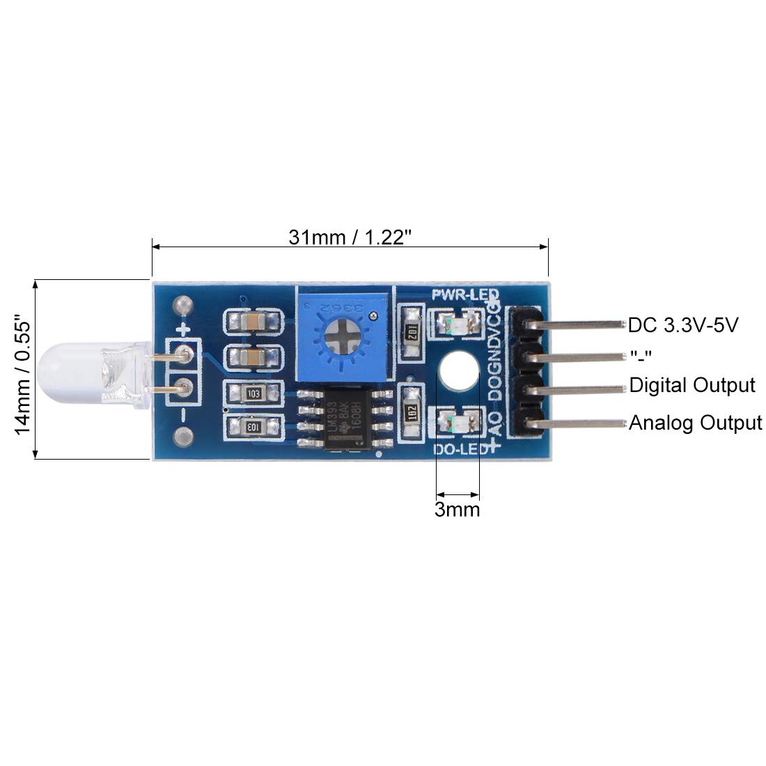 uxcell Photosensitive Diode Sensor Light Detection Photodiode Module with Digital and Analog Output for Smart Car 3pcs