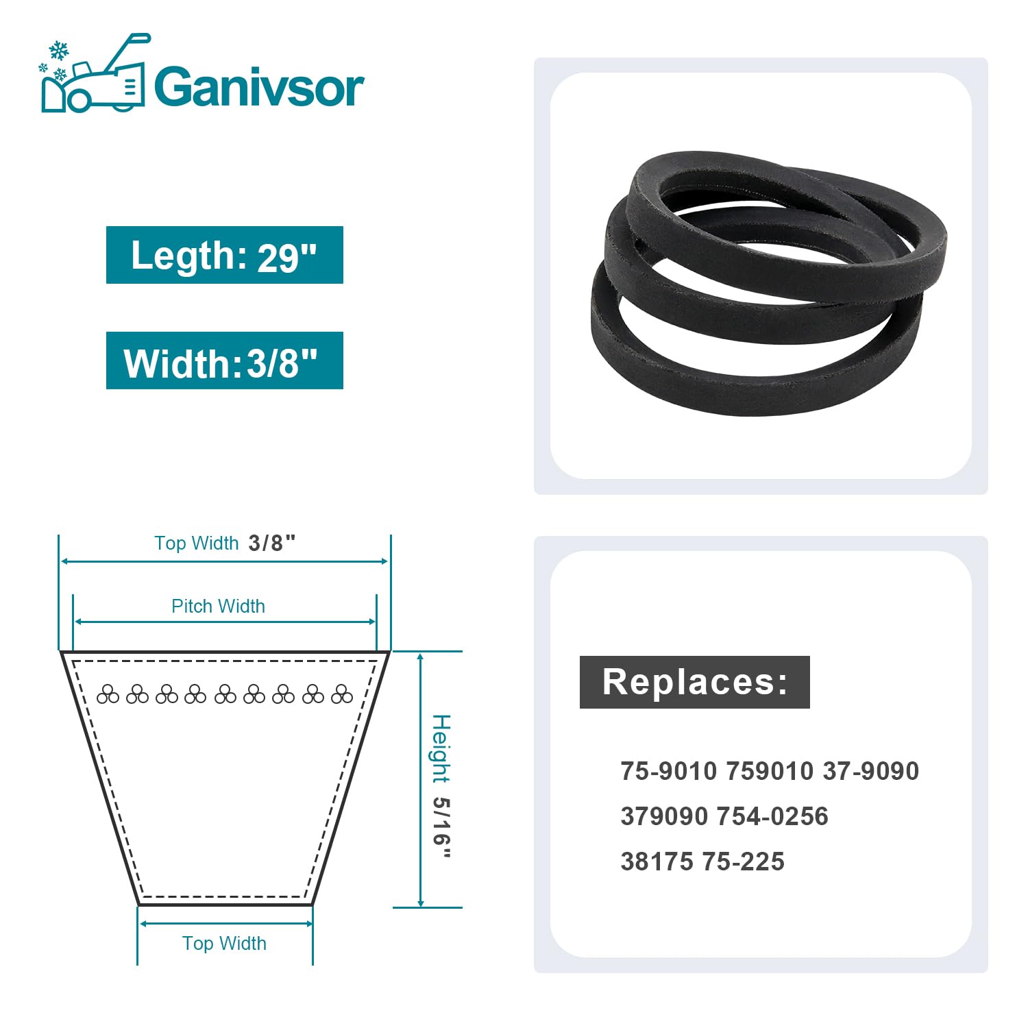 Ganivsor Snow throwers Drive Belt for Toro 75-9010 759010 38175