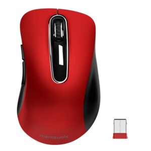 memzuoix 2.4g wireless mouse, 1200 dpi mobile optical cordless mouse with usb receiver, portable computer mice for laptop, pc, desktop, macbook, 5 buttons, red